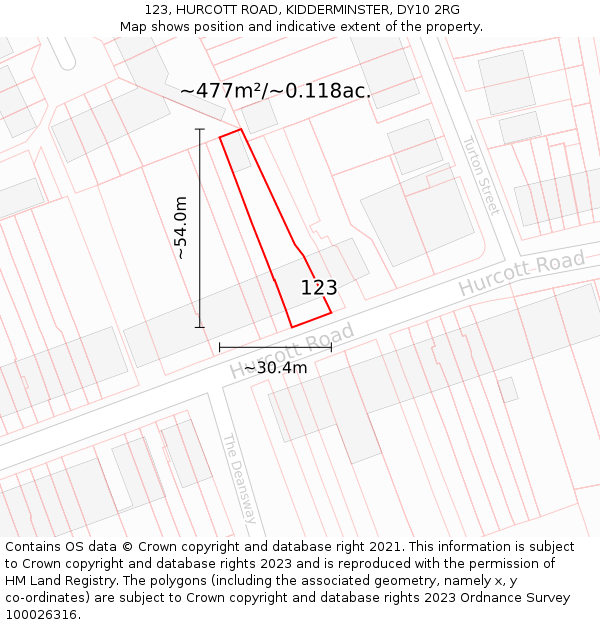 123, HURCOTT ROAD, KIDDERMINSTER, DY10 2RG: Plot and title map