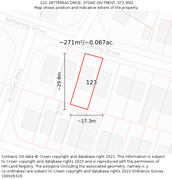 123, KETTERING DRIVE, STOKE-ON-TRENT, ST2 9ND: Plot and title map