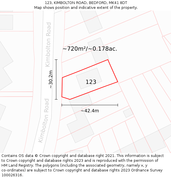 123, KIMBOLTON ROAD, BEDFORD, MK41 8DT: Plot and title map
