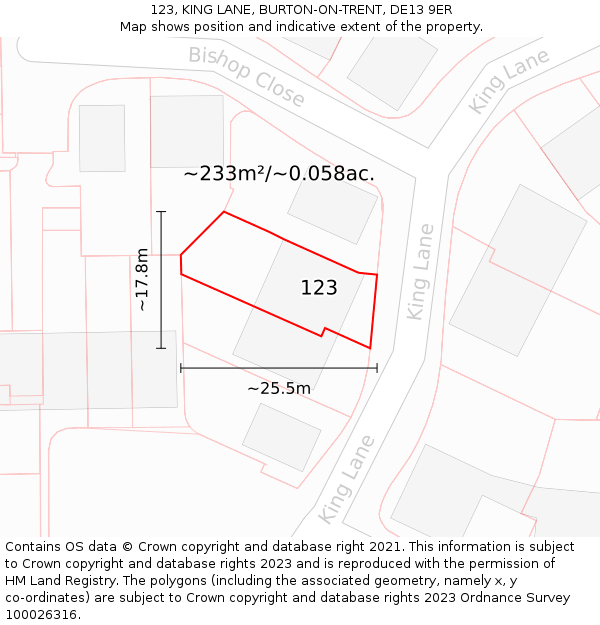123, KING LANE, BURTON-ON-TRENT, DE13 9ER: Plot and title map