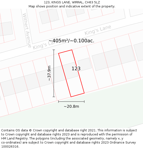 123, KINGS LANE, WIRRAL, CH63 5LZ: Plot and title map