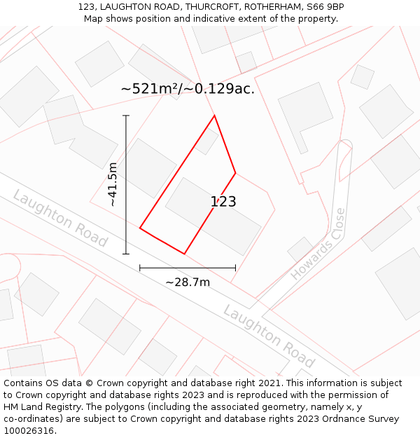 123, LAUGHTON ROAD, THURCROFT, ROTHERHAM, S66 9BP: Plot and title map
