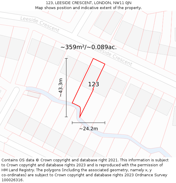 123, LEESIDE CRESCENT, LONDON, NW11 0JN: Plot and title map