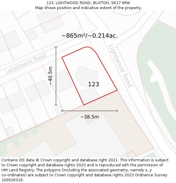 123, LIGHTWOOD ROAD, BUXTON, SK17 6RW: Plot and title map