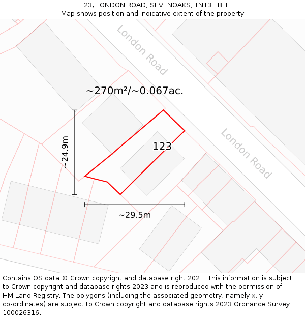123, LONDON ROAD, SEVENOAKS, TN13 1BH: Plot and title map
