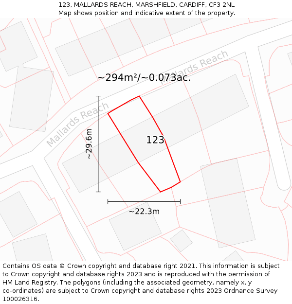 123, MALLARDS REACH, MARSHFIELD, CARDIFF, CF3 2NL: Plot and title map