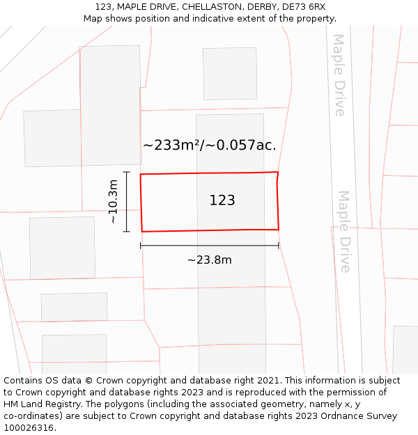 123, MAPLE DRIVE, CHELLASTON, DERBY, DE73 6RX: Plot and title map