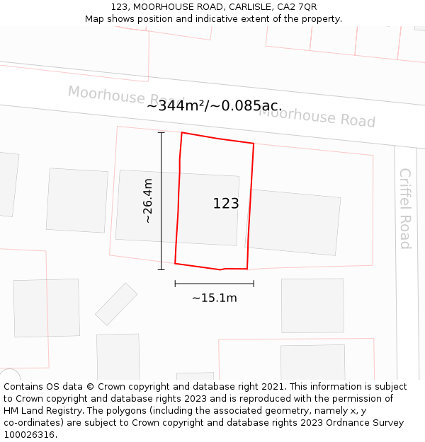 123, MOORHOUSE ROAD, CARLISLE, CA2 7QR: Plot and title map