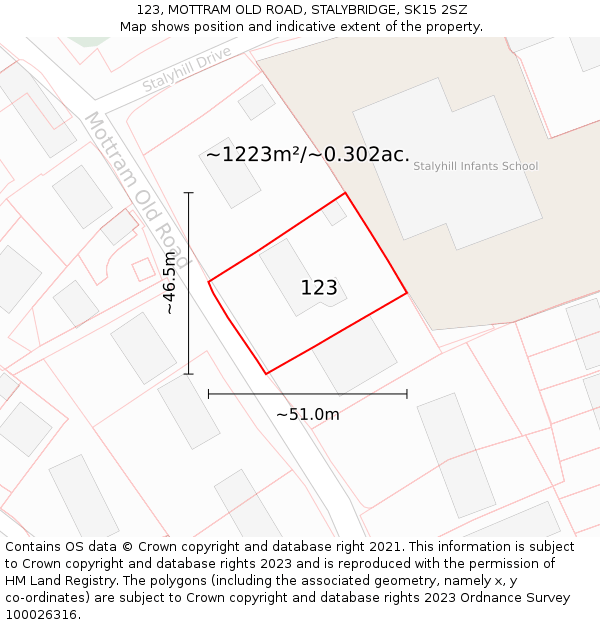 123, MOTTRAM OLD ROAD, STALYBRIDGE, SK15 2SZ: Plot and title map