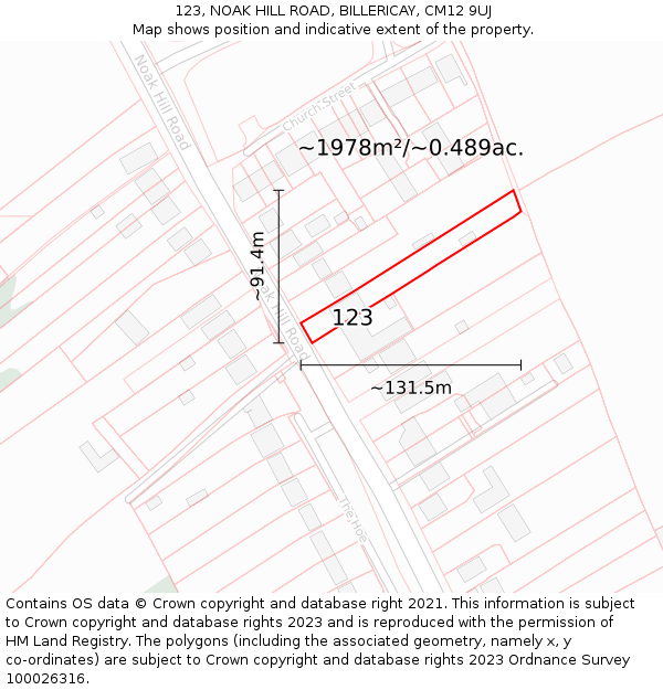 123, NOAK HILL ROAD, BILLERICAY, CM12 9UJ: Plot and title map