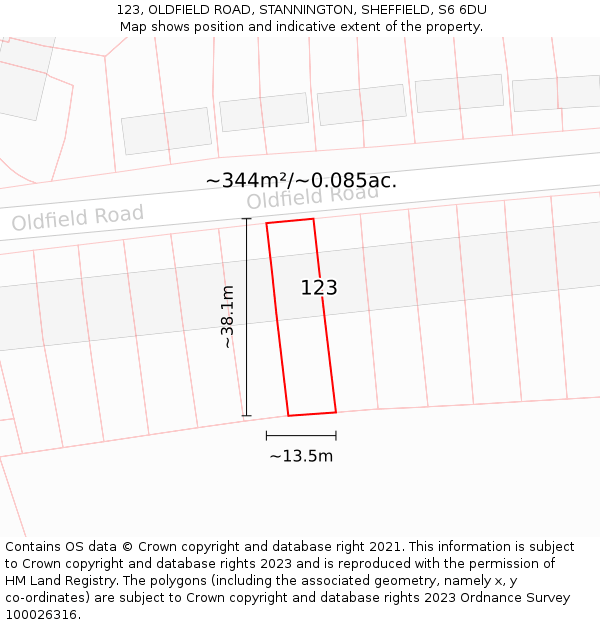 123, OLDFIELD ROAD, STANNINGTON, SHEFFIELD, S6 6DU: Plot and title map