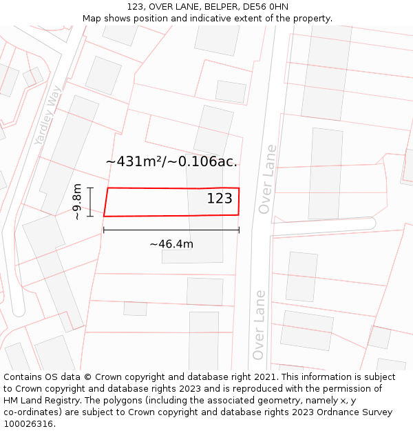 123, OVER LANE, BELPER, DE56 0HN: Plot and title map