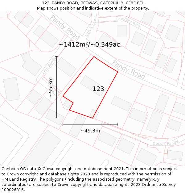 123, PANDY ROAD, BEDWAS, CAERPHILLY, CF83 8EL: Plot and title map