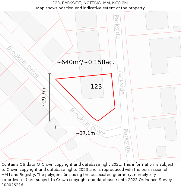 123, PARKSIDE, NOTTINGHAM, NG8 2NL: Plot and title map