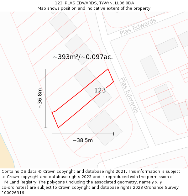 123, PLAS EDWARDS, TYWYN, LL36 0DA: Plot and title map
