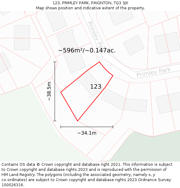 123, PRIMLEY PARK, PAIGNTON, TQ3 3JX: Plot and title map