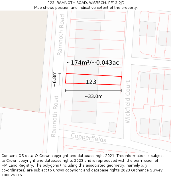 123, RAMNOTH ROAD, WISBECH, PE13 2JD: Plot and title map
