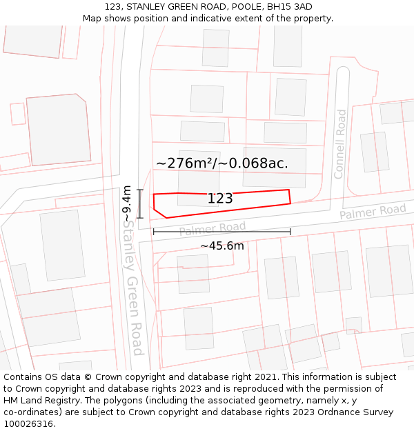 123, STANLEY GREEN ROAD, POOLE, BH15 3AD: Plot and title map