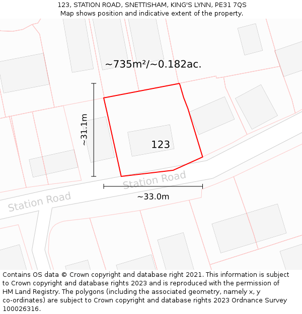 123, STATION ROAD, SNETTISHAM, KING'S LYNN, PE31 7QS: Plot and title map