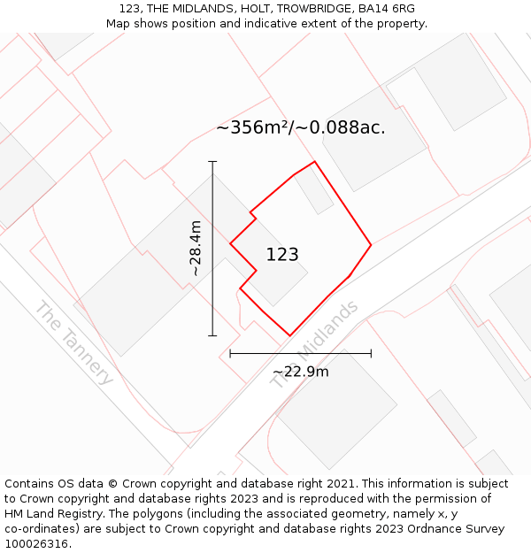 123, THE MIDLANDS, HOLT, TROWBRIDGE, BA14 6RG: Plot and title map