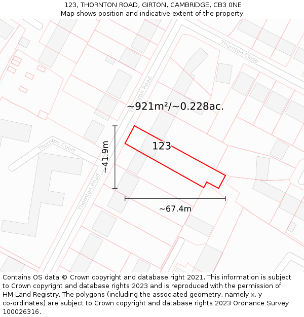123, THORNTON ROAD, GIRTON, CAMBRIDGE, CB3 0NE: Plot and title map