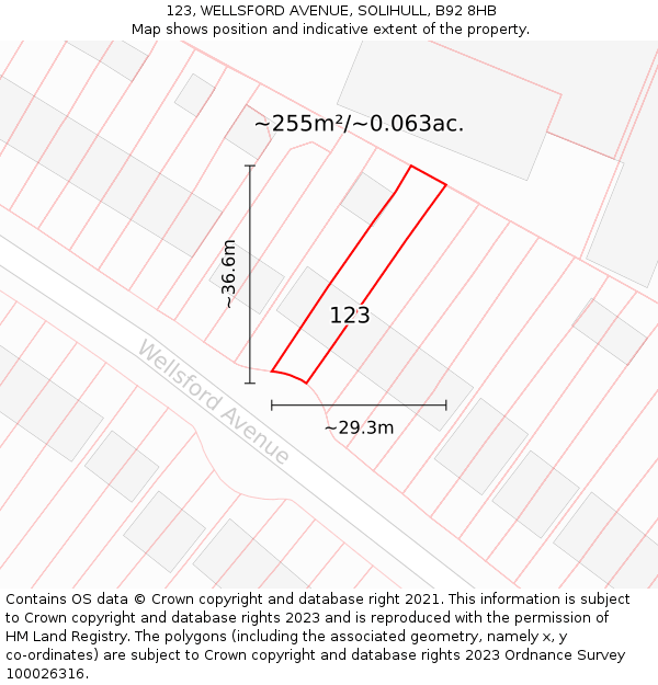 123, WELLSFORD AVENUE, SOLIHULL, B92 8HB: Plot and title map