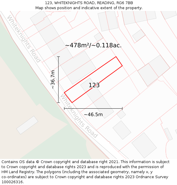 123, WHITEKNIGHTS ROAD, READING, RG6 7BB: Plot and title map