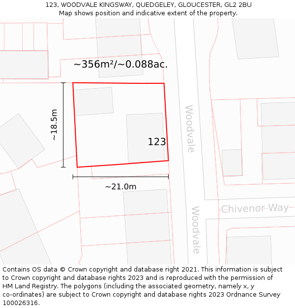 123, WOODVALE KINGSWAY, QUEDGELEY, GLOUCESTER, GL2 2BU: Plot and title map