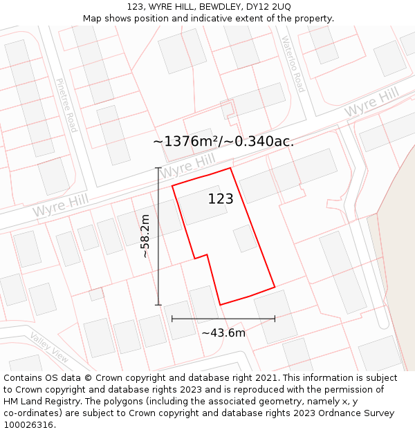 123, WYRE HILL, BEWDLEY, DY12 2UQ: Plot and title map