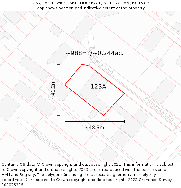 123A, PAPPLEWICK LANE, HUCKNALL, NOTTINGHAM, NG15 8BG: Plot and title map