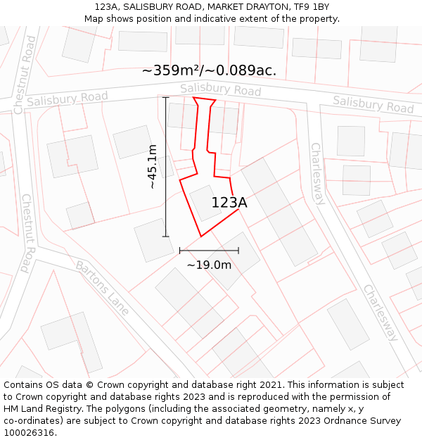 123A, SALISBURY ROAD, MARKET DRAYTON, TF9 1BY: Plot and title map