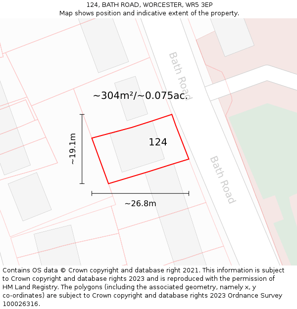 124, BATH ROAD, WORCESTER, WR5 3EP: Plot and title map