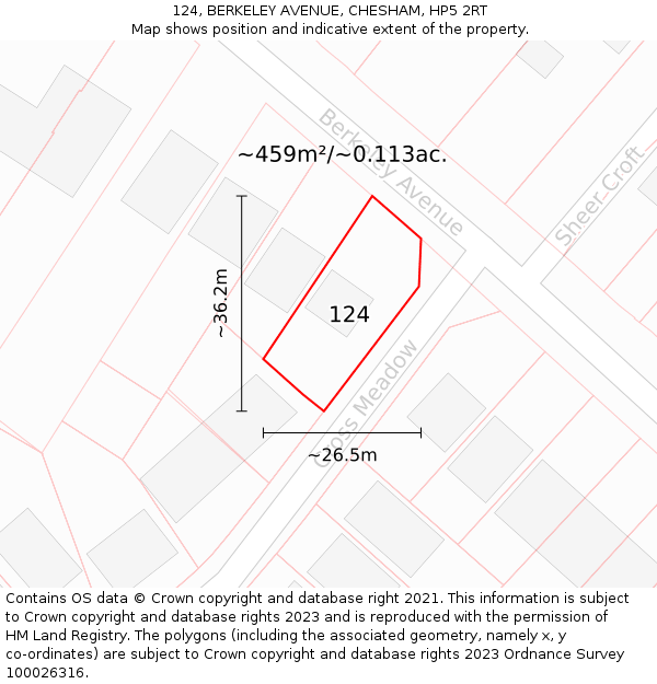 124, BERKELEY AVENUE, CHESHAM, HP5 2RT: Plot and title map