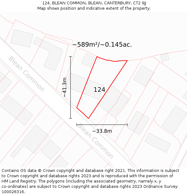 124, BLEAN COMMON, BLEAN, CANTERBURY, CT2 9JJ: Plot and title map