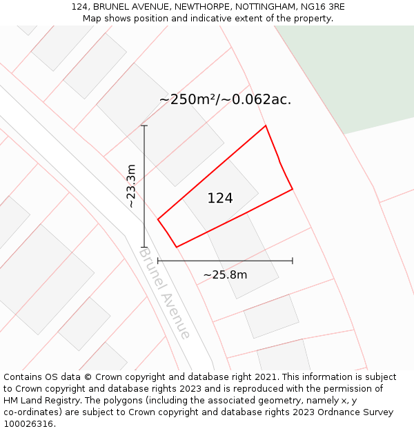 124, BRUNEL AVENUE, NEWTHORPE, NOTTINGHAM, NG16 3RE: Plot and title map