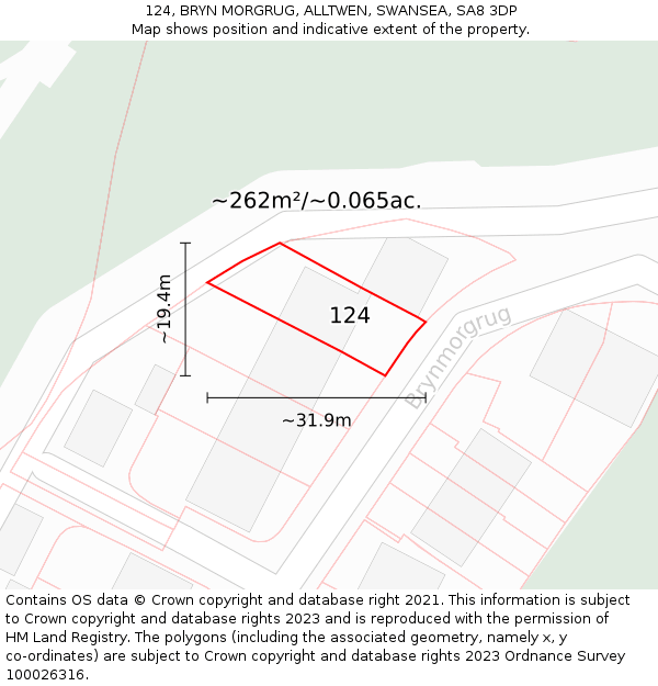 124, BRYN MORGRUG, ALLTWEN, SWANSEA, SA8 3DP: Plot and title map