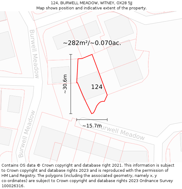 124, BURWELL MEADOW, WITNEY, OX28 5JJ: Plot and title map