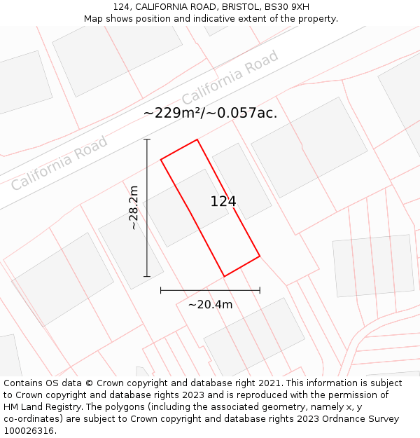 124, CALIFORNIA ROAD, BRISTOL, BS30 9XH: Plot and title map