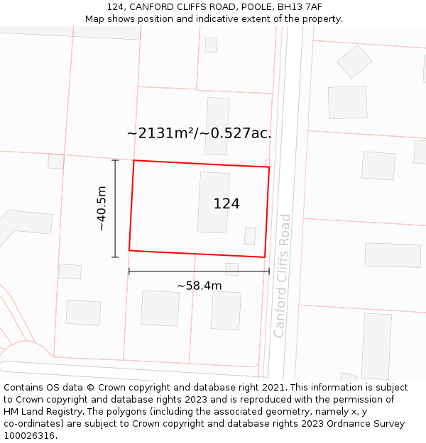 124, CANFORD CLIFFS ROAD, POOLE, BH13 7AF: Plot and title map
