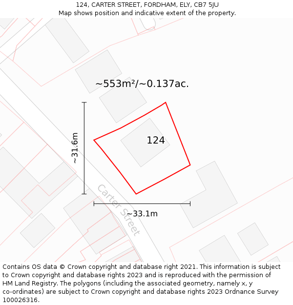 124, CARTER STREET, FORDHAM, ELY, CB7 5JU: Plot and title map