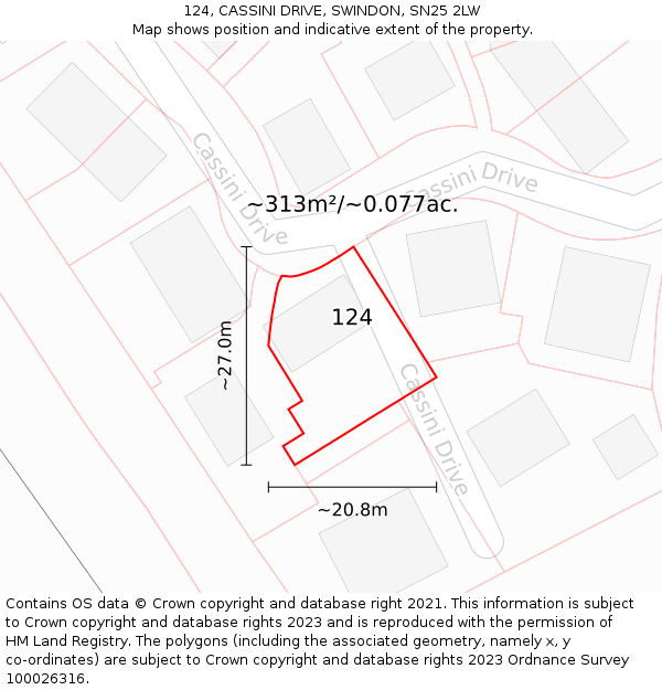 124, CASSINI DRIVE, SWINDON, SN25 2LW: Plot and title map