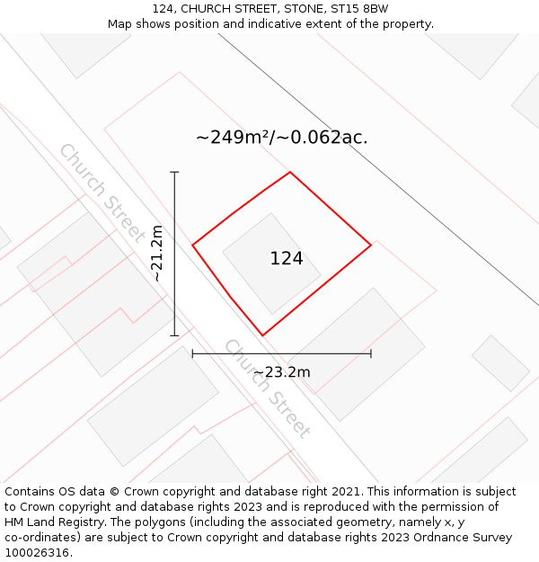 124, CHURCH STREET, STONE, ST15 8BW: Plot and title map