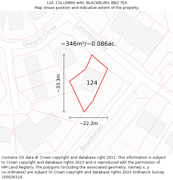 124, COLUMBIA WAY, BLACKBURN, BB2 7EA: Plot and title map