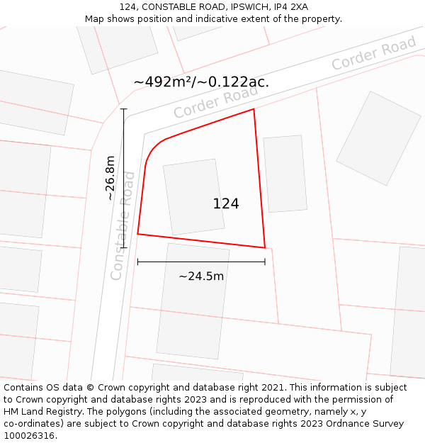 124, CONSTABLE ROAD, IPSWICH, IP4 2XA: Plot and title map