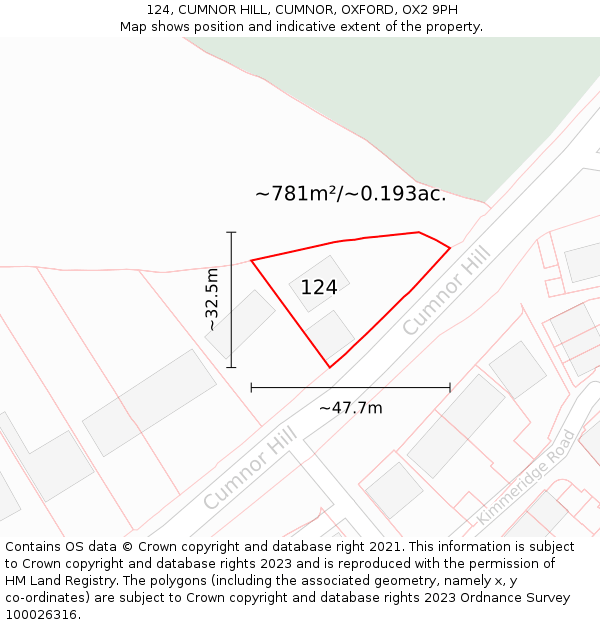 124, CUMNOR HILL, CUMNOR, OXFORD, OX2 9PH: Plot and title map