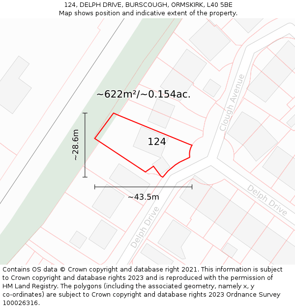 124, DELPH DRIVE, BURSCOUGH, ORMSKIRK, L40 5BE: Plot and title map