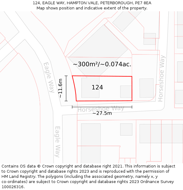 124, EAGLE WAY, HAMPTON VALE, PETERBOROUGH, PE7 8EA: Plot and title map