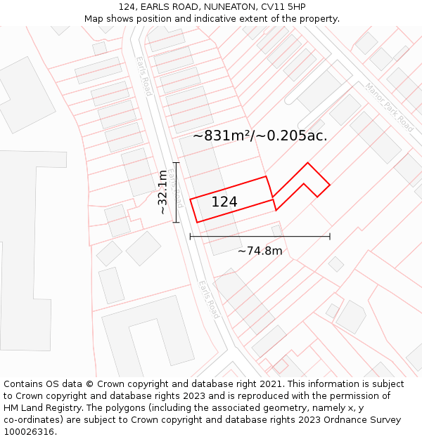 124, EARLS ROAD, NUNEATON, CV11 5HP: Plot and title map