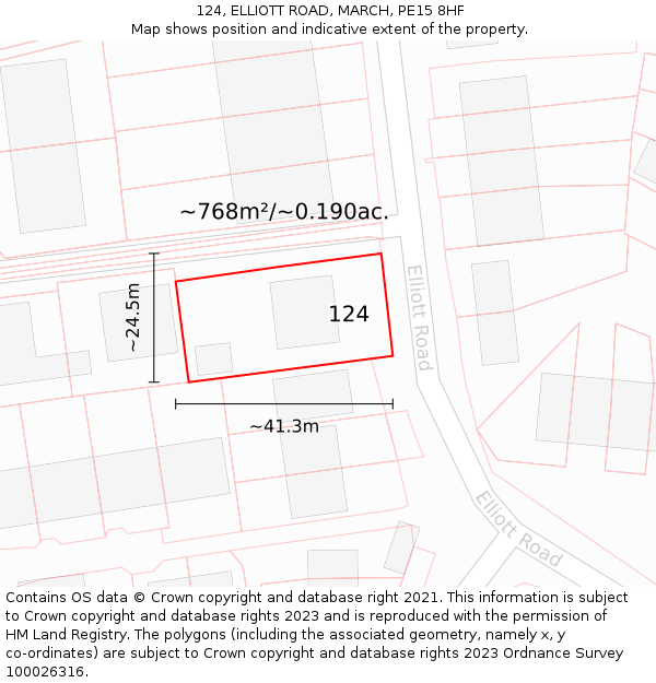 124, ELLIOTT ROAD, MARCH, PE15 8HF: Plot and title map