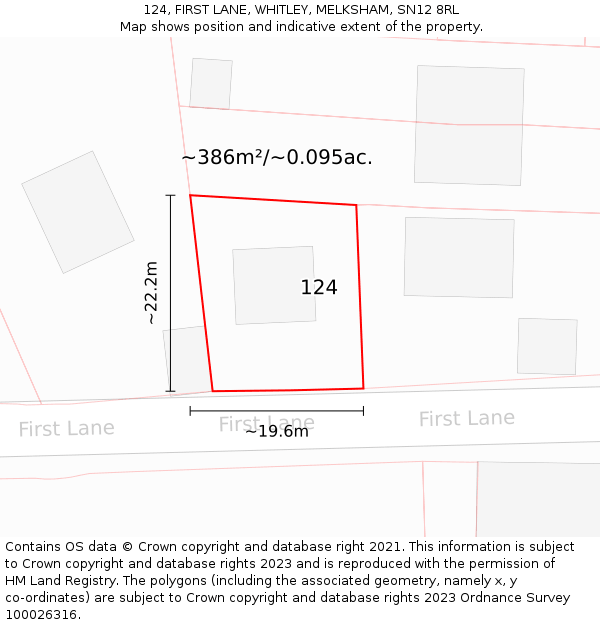124, FIRST LANE, WHITLEY, MELKSHAM, SN12 8RL: Plot and title map